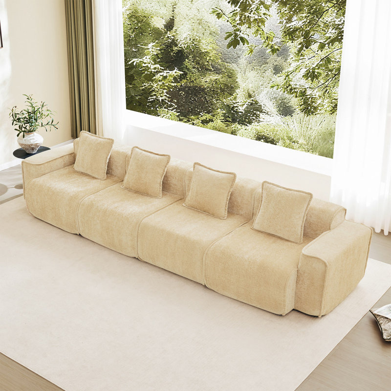 Canapé en velours Boneless Harrison LSF & RSF, H 31,1 po x l 138,58 po x P 38,2 po, 4, Chameau clair