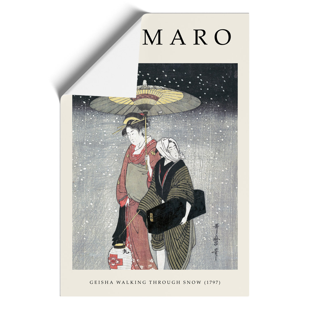 Geisha in the Snow Print by Kitagawa Utamaro - Frameless Print