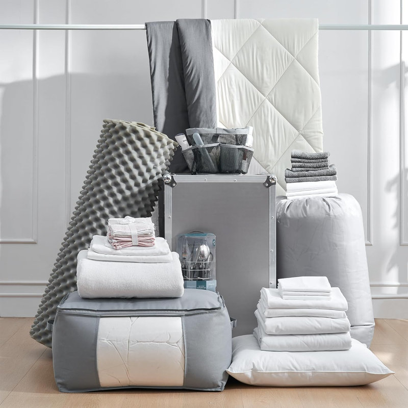 Twin XL Off-White and Gray Microfiber Bed in a Bag Set
