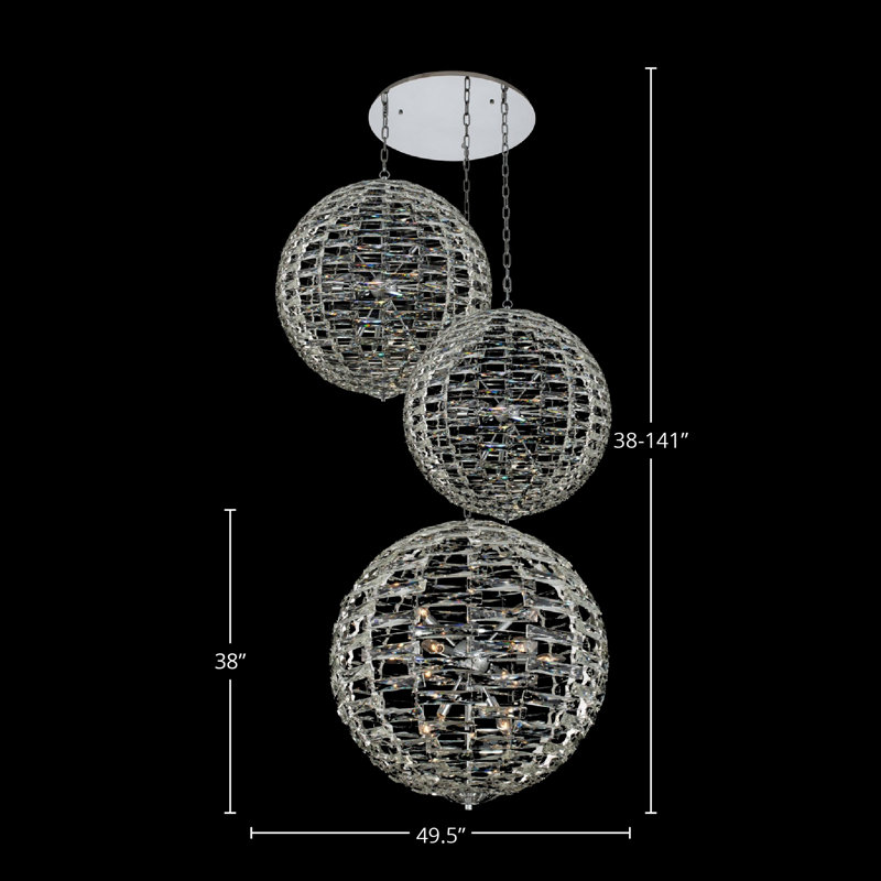 Alta 3 Orb Drop (26 + 26 + 36), Chrome poli, H 141 po x l 49,5 po x P 49,5 po