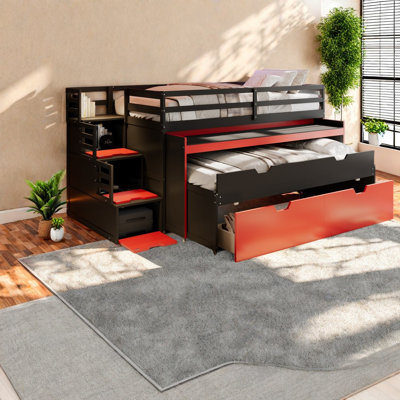 Lits multifonctionnels avec rangement, loft moderne en bois aggloméré pour petite maison