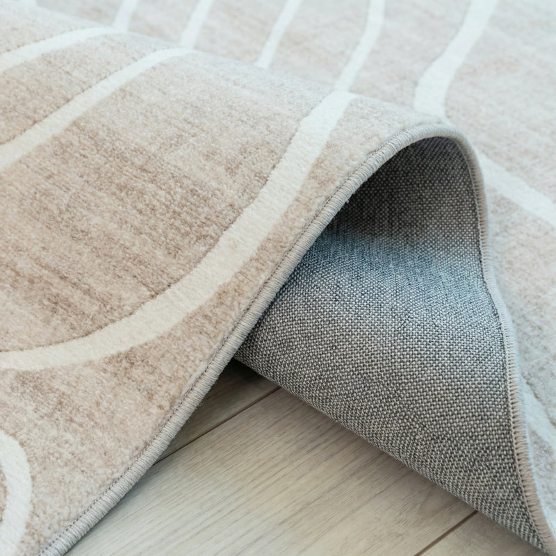 Tapis à lignes abstraites beige / crème 7 pi x 10 pi (6 pi 7 po x 9 pi 6 po) Branch Branch Dune, tapis contemporain, à poils moyens et résistant aux taches