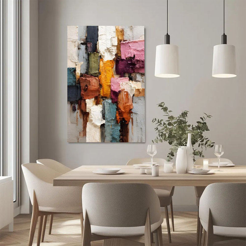 Art mural sur toile encadré en 2 dimensions, collage de couleurs abstraites, texture épaisse, impression sur toile de style expressionniste, cadeau idéal, prêt à accrocher