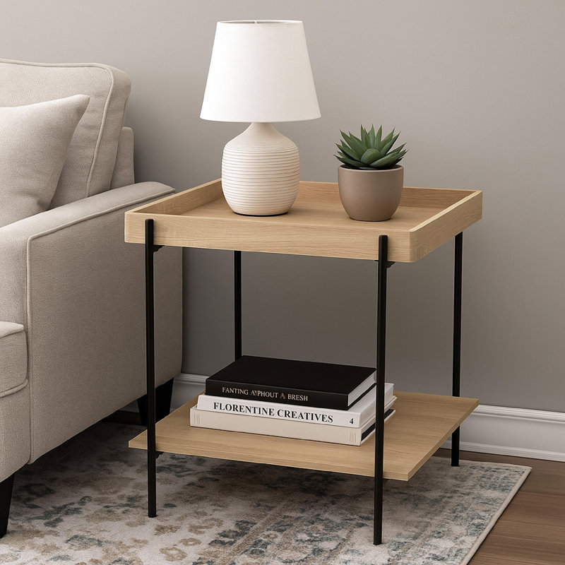 Jaro Square Engineered Wood End Table Light Brown