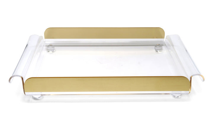 Rect Tray With Handles and Gold Sides, on Ball Legs