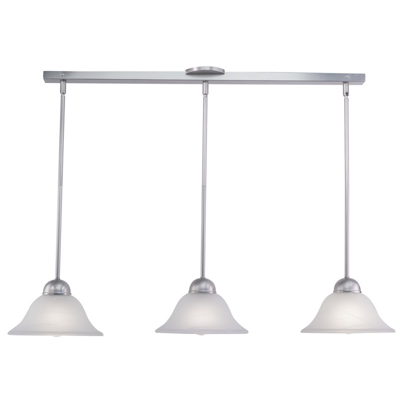 Luminaire suspendu linéaire à trois lumière pour îlot de cuisine Offerman, Nickel brossé