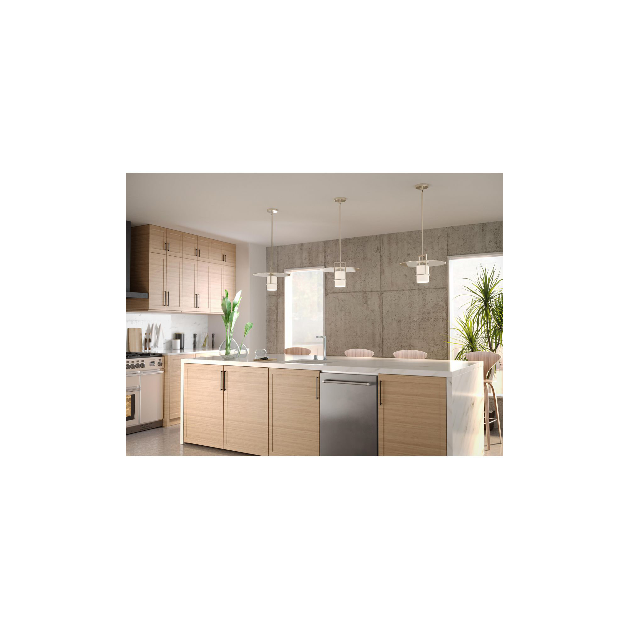 Cinder Single Light Etched Glass Dimmable Pendant, Brushed Nickel