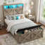 Base de lit en métal pour grand lit, lit plateforme gris avec tête de lit à DEL, station de charge et repose-pieds de rangement, lit robuste pour chambre d'ado-324743786-307448758