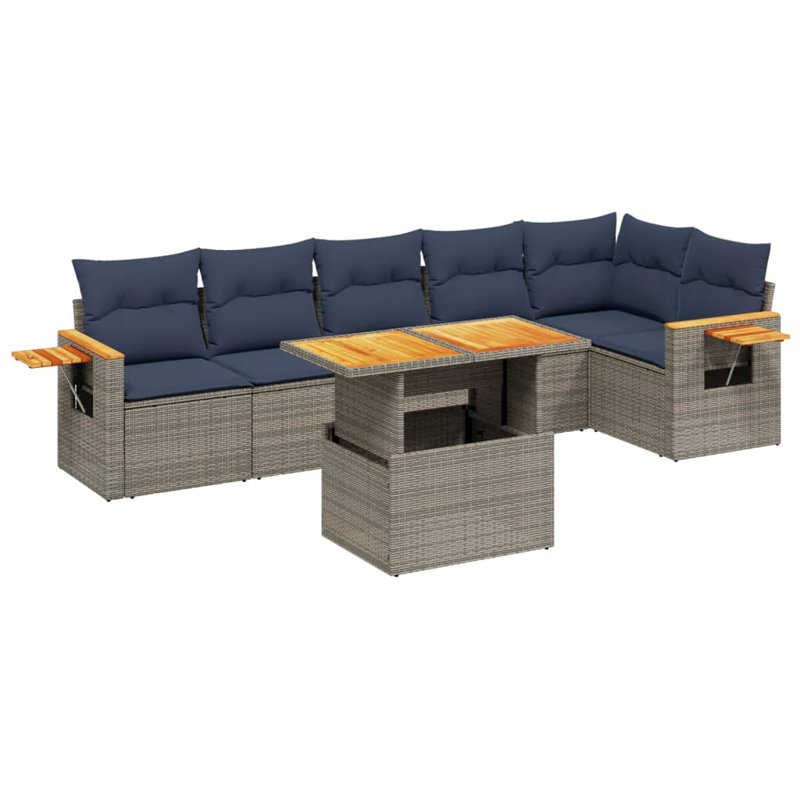  Ensemble de canapé de patio 7 pièces avec coussins en rotin de polyester, Gris, Bleu