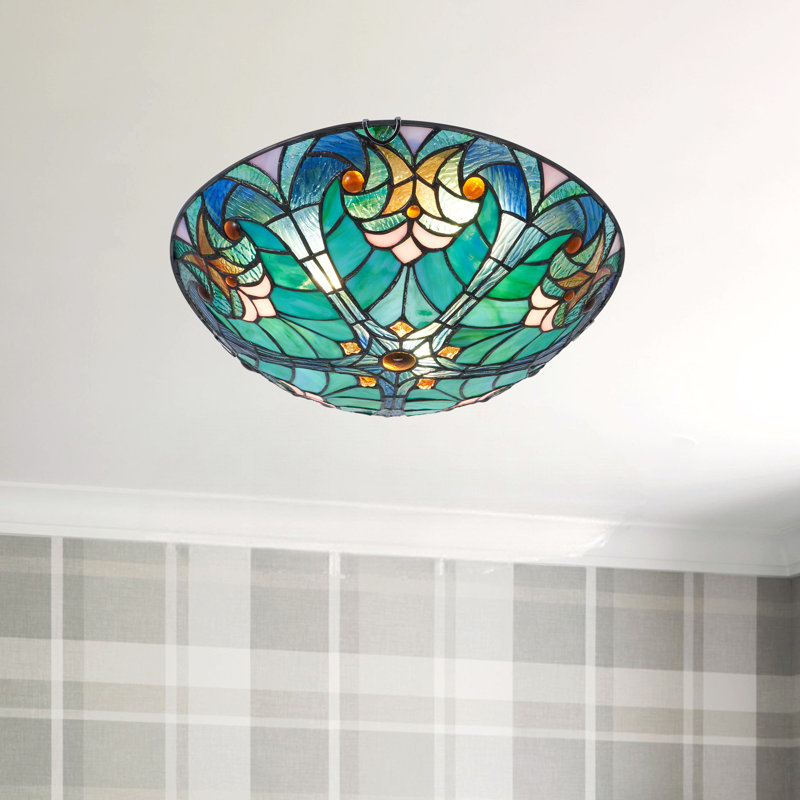 Plafonnier encastré à intensité variable en verre coloré à 3 lumières 16 "Tiffany 