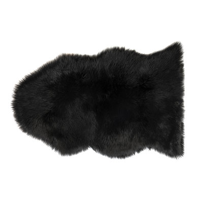 Single Pelt Faux Fur Washable Black Area Rug - 2' x 3'