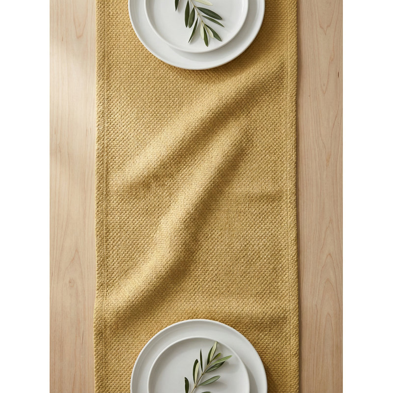 Warm Beige Drift Weave Indoor Outdoor Table Runner 14x72, Marisol