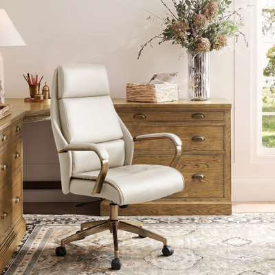 Leipzig Lacuna Modern High-Back Tilting Faux Leather Executive Chair with Gold Base and Padded Arms