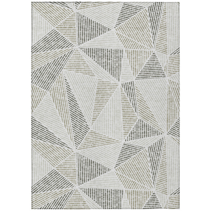 Tapis taupe en polyester tissé à la machine Itzayana, Rectangulaire 3 pi x 5 pi