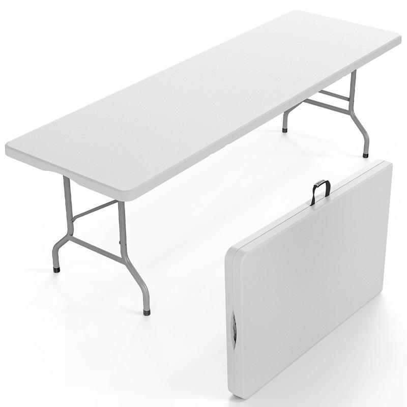 Table pliante portative en plastique, H 29,13 po x L 96,09 po x l 29,13 po, Blanc