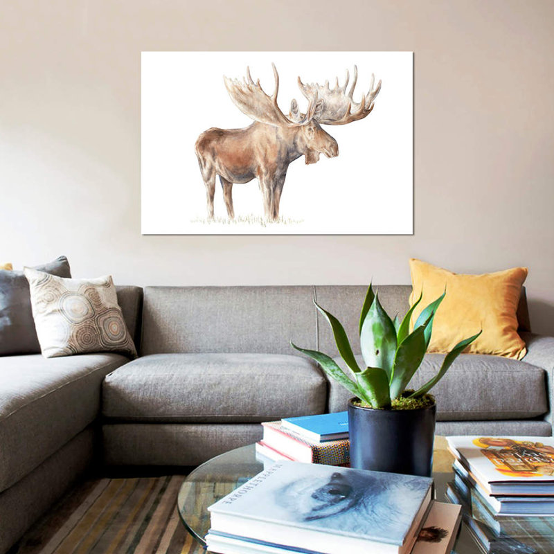 " Moose " by Wandering Laur, 12" H x 18" W x 1.5" D, Wrapped Canvas, No Mat