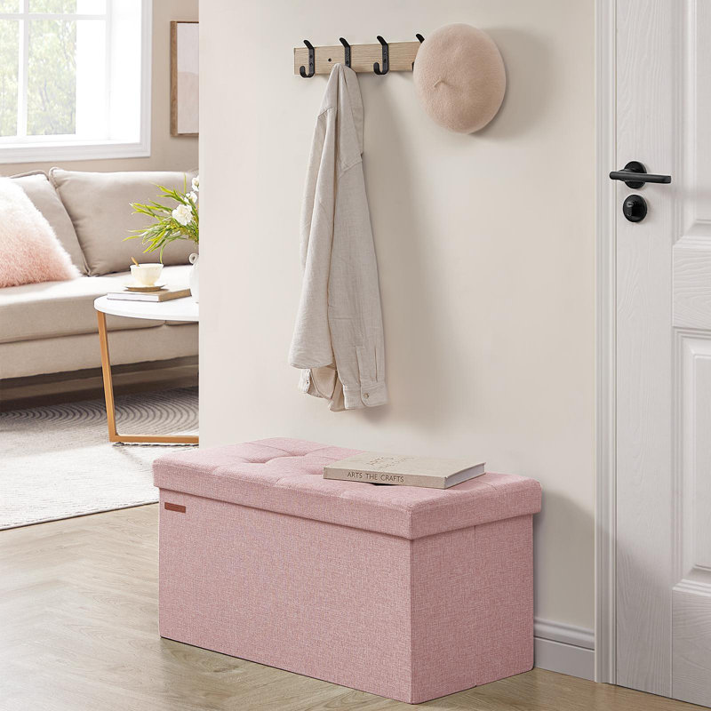 Banc de rangement avec repose-pieds pliant, Rose, Tissu Oxford