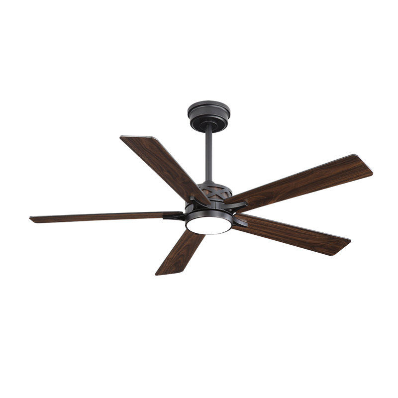 Ventilateur de plafond d'intérieur à 5 pales Portico avec ensemble d'éclairage et télécommande, 52", Noir, Noyer foncé