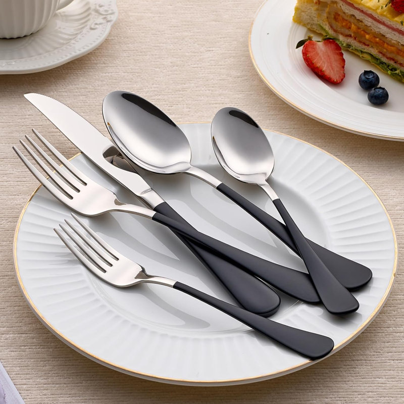 20 Piece Black Silverware Set, Black