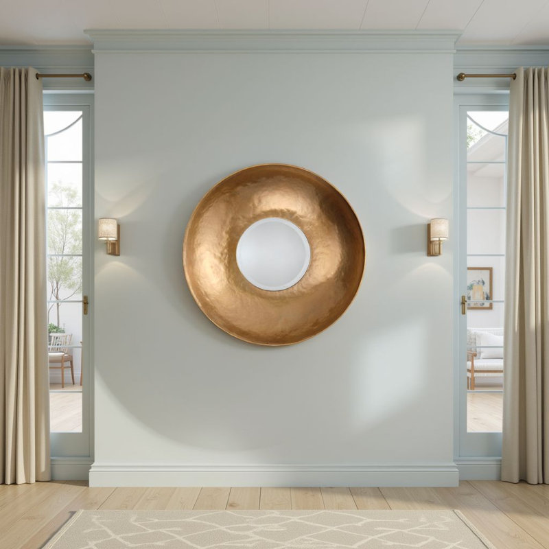 Miroir mural Rea, cadre rond doré de 27 pouces
