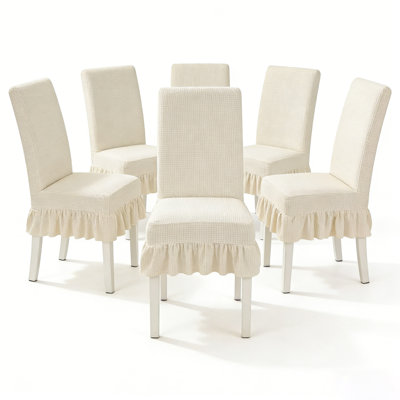 6 housses de chaise de salle à manger extensibles Parsons avec jupe à volants, housses élastiques pour chaises à haut dossier, tissu de protection infroissable pour la salle à manger, le restaurant et le banquet