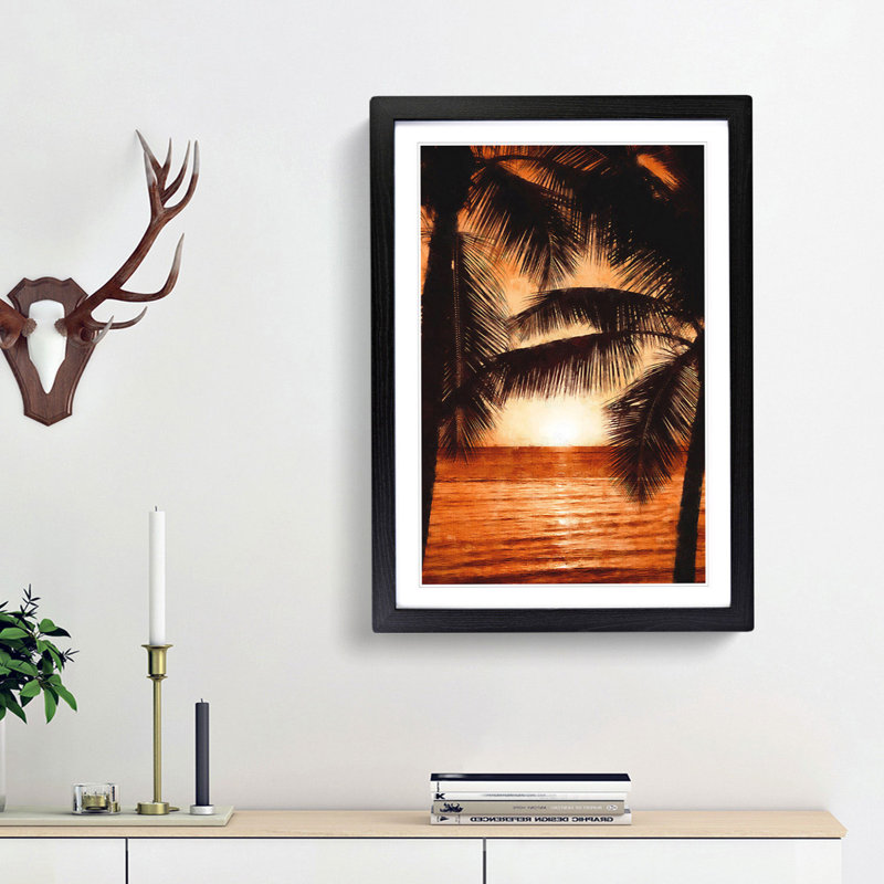 Palm Tree Sunset - Single Picture Frame Print on MDF, Black Framed, 63cm H x 45cm W x 2cm D