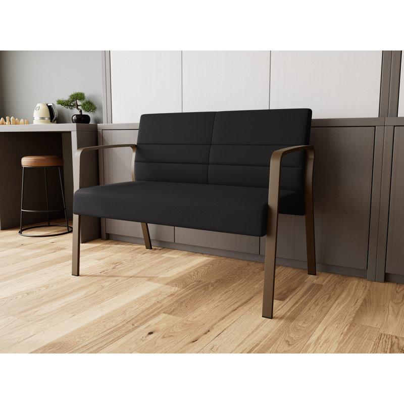 Waterfall Waiting Reception Loveseat Metal Frame, Bronze, Open House Black Fabric
