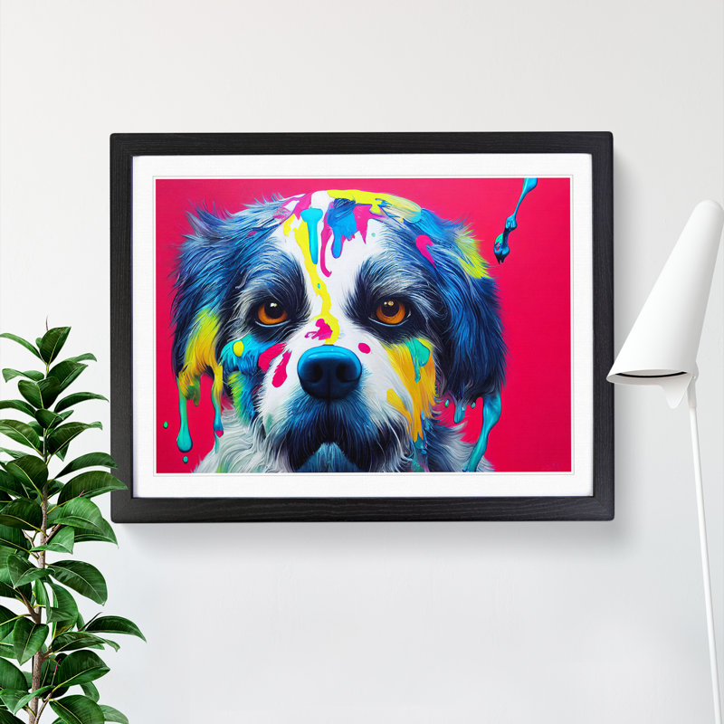 Colourful Dog Vol.5 Abstract - Single Picture Frame Print, Black, 46cm H x 64cm W x 2cm D