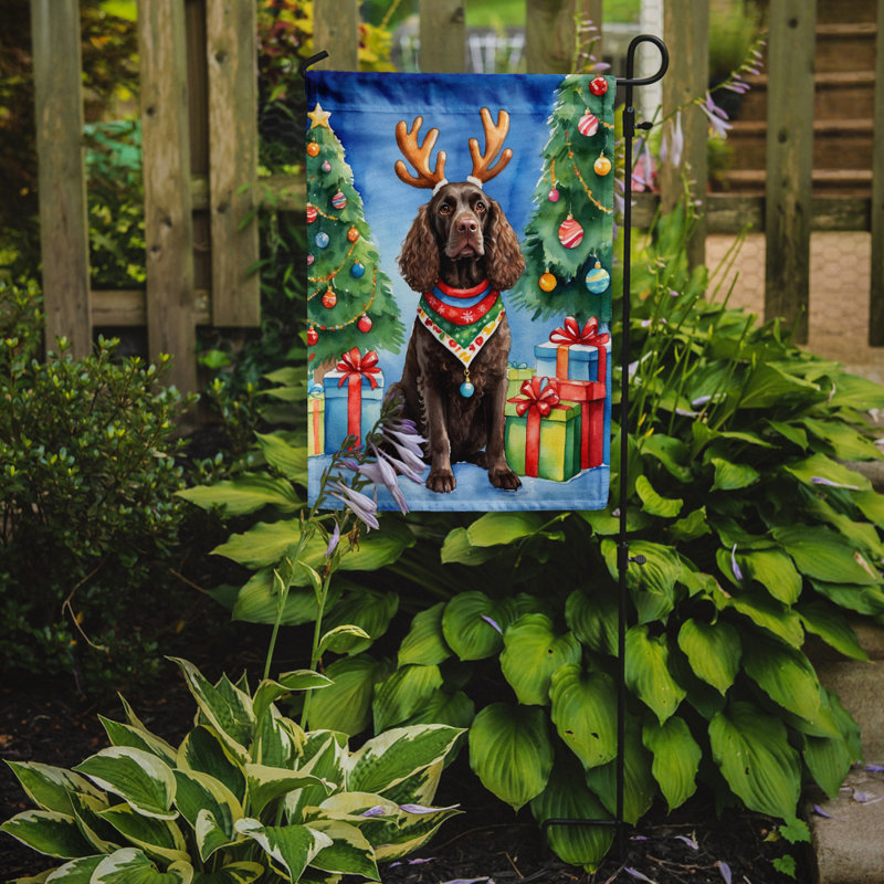 Drapeau de Noël renne de jardin, Épagneul d'eau américain