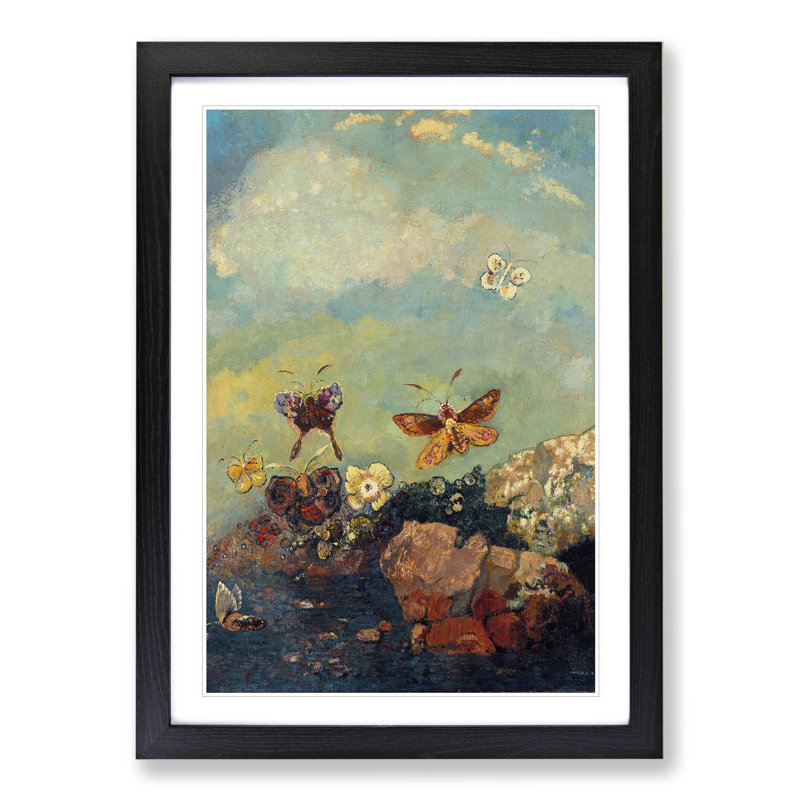 Butterflies by Odilon Redon - Picture Frame Painting, 48cm H x 36cm W x 2cm D, Black Framed