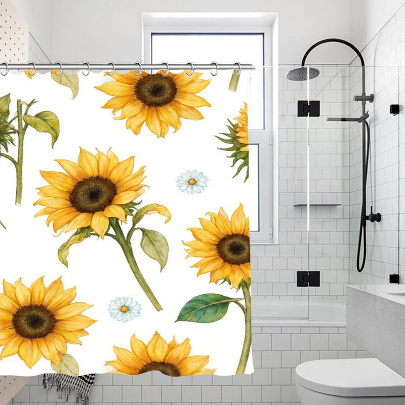 Rideaux de douche Bright Sunflower Garden pour salle de bain, 71 × 71, Motif floral jaune / blanc