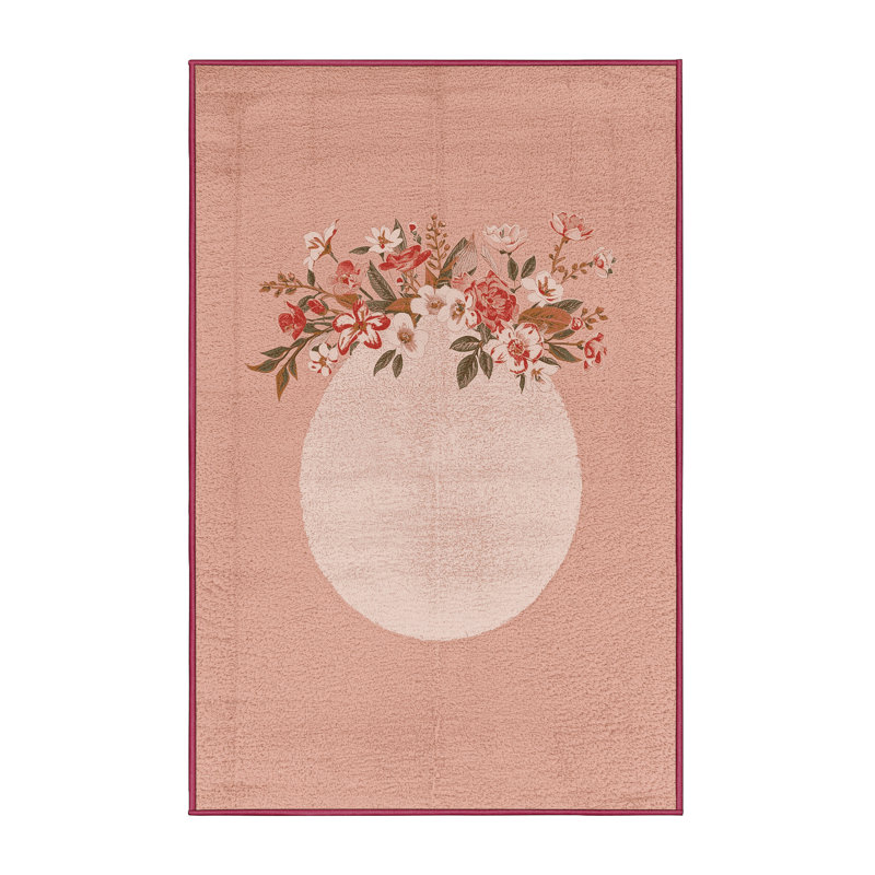 Soft Plush Faye Easter Modern & Contemporary Abstract Area Rug in Beige – Rose Binding, 5x8