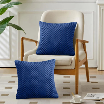 Luxury Velvet Cushion Covers Set of 2 - Embossed Quilted Chevron Cushion Cases for Sofa & Bed Décor 