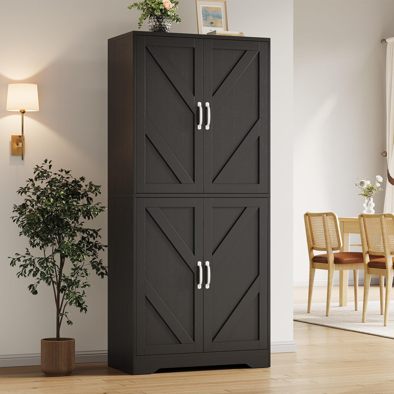 Garde-manger 70 po Farmhouse, armoire de rangement autoportante avec 4 portes et tablettes réglables
