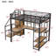 Lit mezzanine double en métal avec escalier de rangement intégré, garde-robe, bureau intégré et tablettes de rangement pour une utilisation optimale de l'espace-1173908355