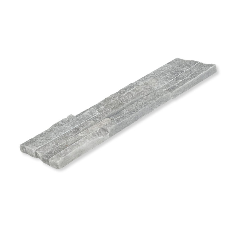 Slender Strip Corner 3in.x12in. Split Face Marble Wall Tile, Celestial White