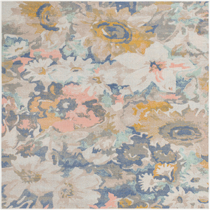 Floral Indoor Rug, Square 5'