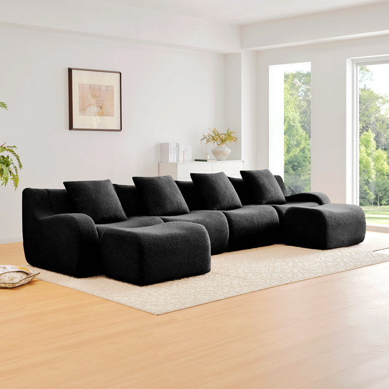 U-Shaped Boneless Sofa,Teddy Fabric No Assembly Required Curved Armrest,Anti-Slip Design,Streamlined Design 32D High Density Sponge,Full Compression Vacuum Packag,For Studies Living Rooms