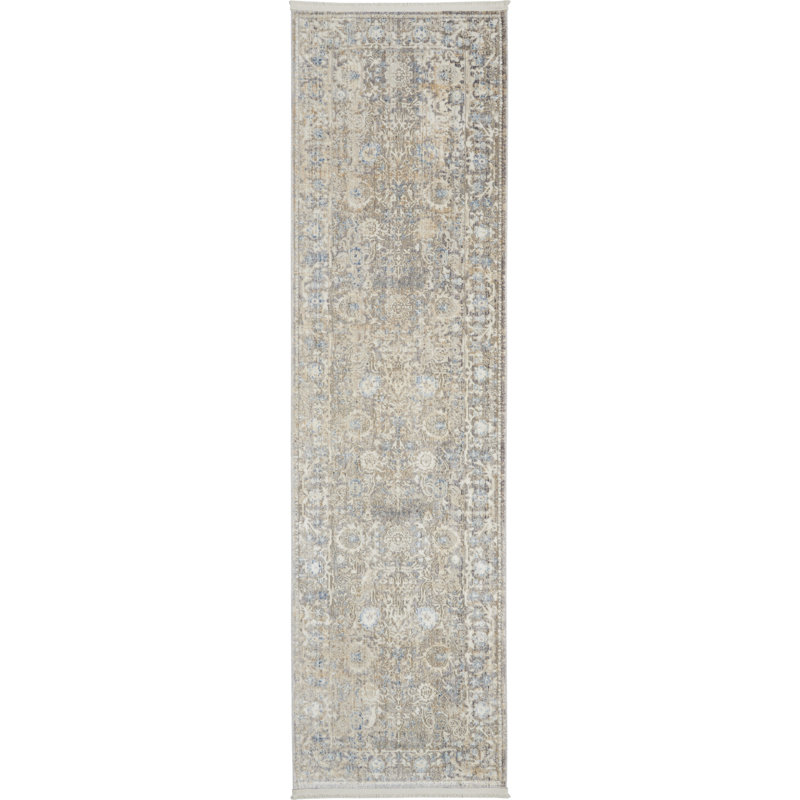 Tapis ivoire en polyester tissé à la machine, Tapis de couloir 2 pi 2 po x 7 pi 6 po
