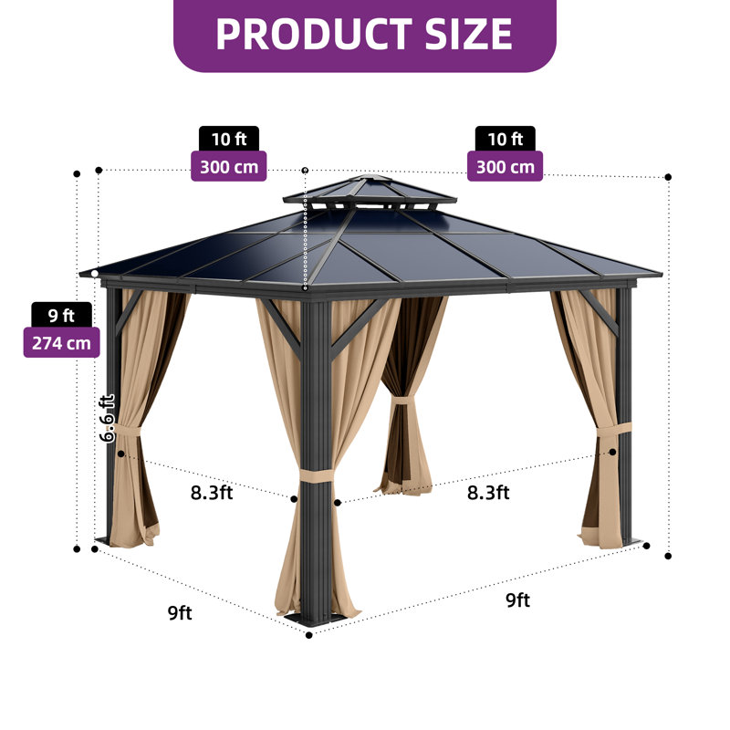Balconera Polyethylene Double Roof with Aluminum Frame Patio Gazebo, 10 Ft. W x 10 Ft. D