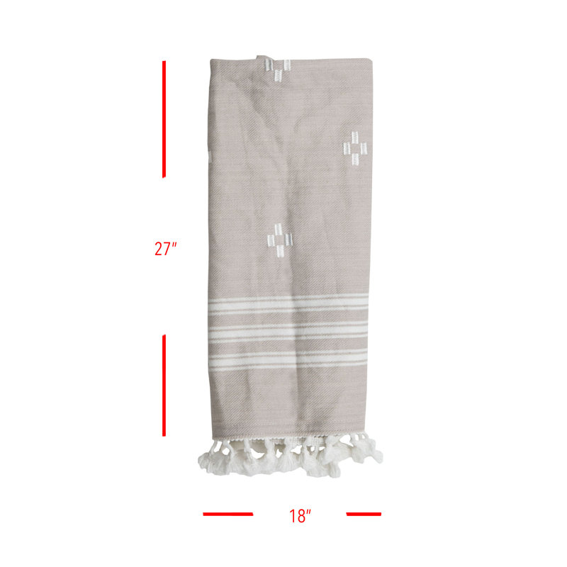 Cotton Stripe Embroidered Tea Towel Kitchen Towel, Gray