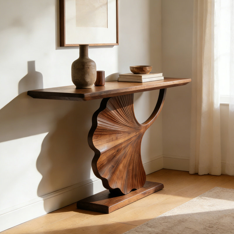 Simple modern style brown console table, 35.4" H x 55.1" W x 15.7" D