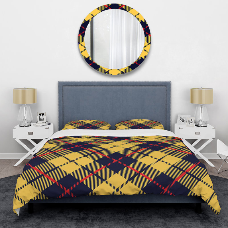 Ensemble de housse de couette en microfibre jaune / noir 3 pièces, Housse de couette simple + 1 taie décorative stan