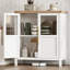 Modern Farmhouse Entryway Storage Cabinet – 29" Buffet Sideboard with 2 Glass Doors & Shelves – Versatile Organizer for Kitchen, Dining, Living Room – White with Wood Contrast Cabinet
