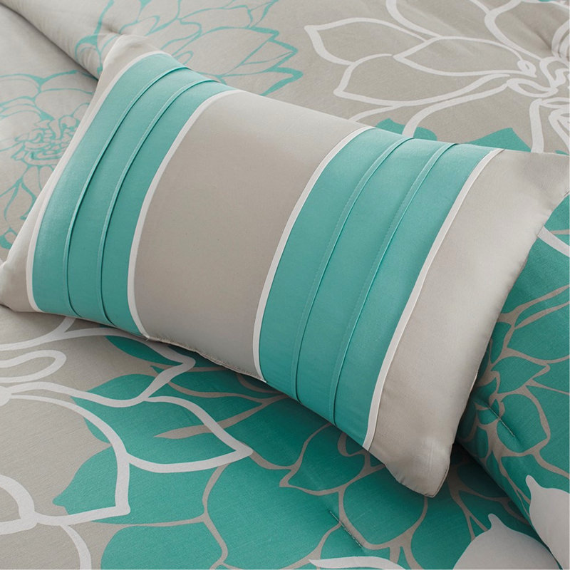Édredon en coton imprimé très grand, 3 coussins décoratifs, long avec bourre à imprimé floral, jupe de lit texturée