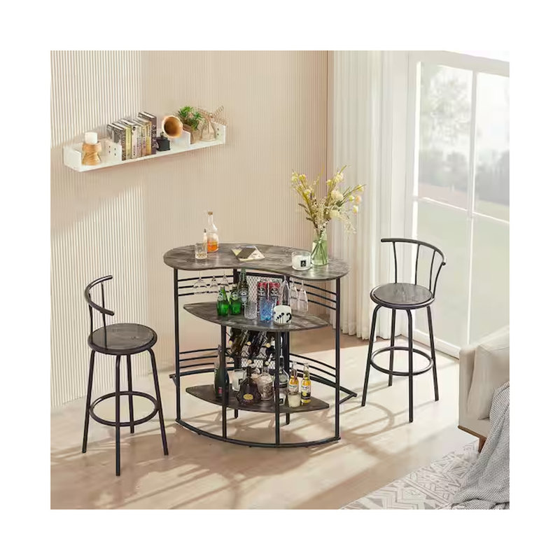 Bar ovale demi-lune avec rangement pour le vin et les verres à pied