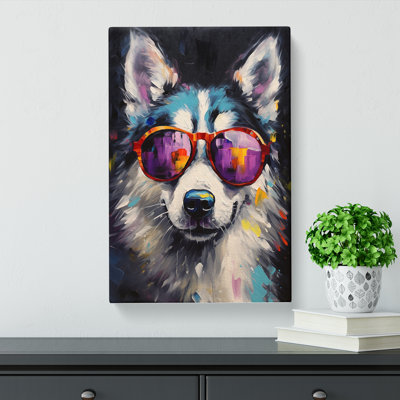 Husky with Glasses Painting - Wrapped Canvas