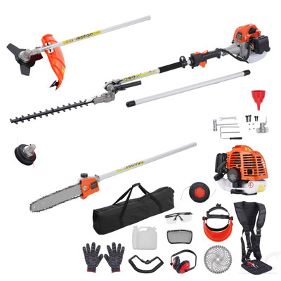 26CC 6-In-1 Multi-Functional Trimming Tools, Gas Hedge Trimmer, Weed Eater, String Trimmer, Brush Cutter, Edger, Pole Saw Chainsaw Pruner With Extension Pole