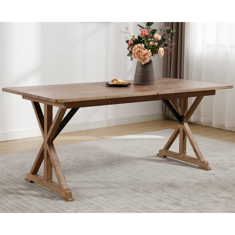 Abdulbaki Rectangular Solid Pine Farm Dining Table with Folding X-Style Legs