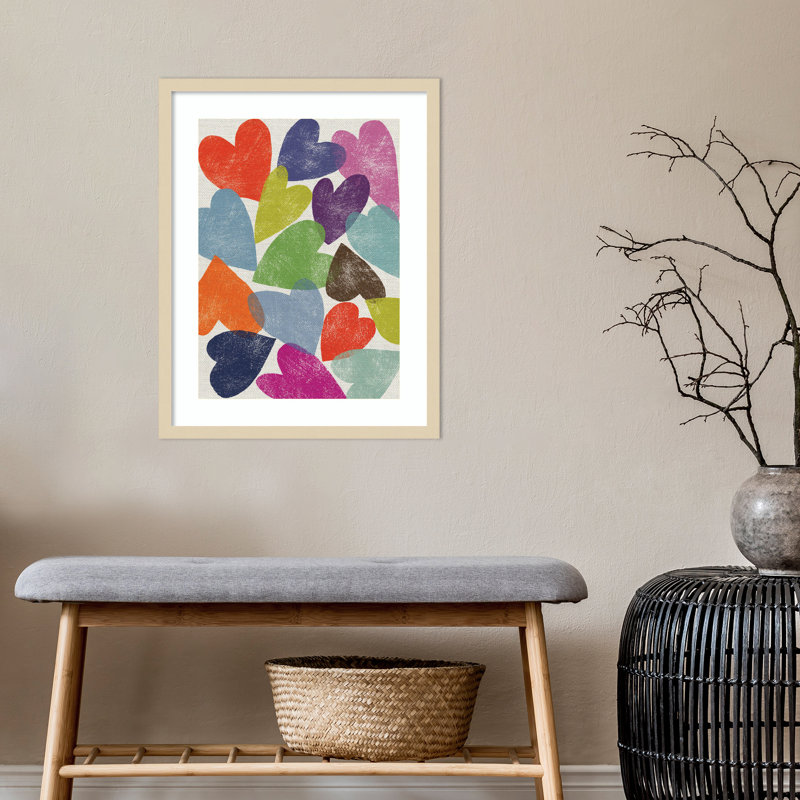 Multicolored Hearts Print with Wood Frame, 28.54" x 23.45"
